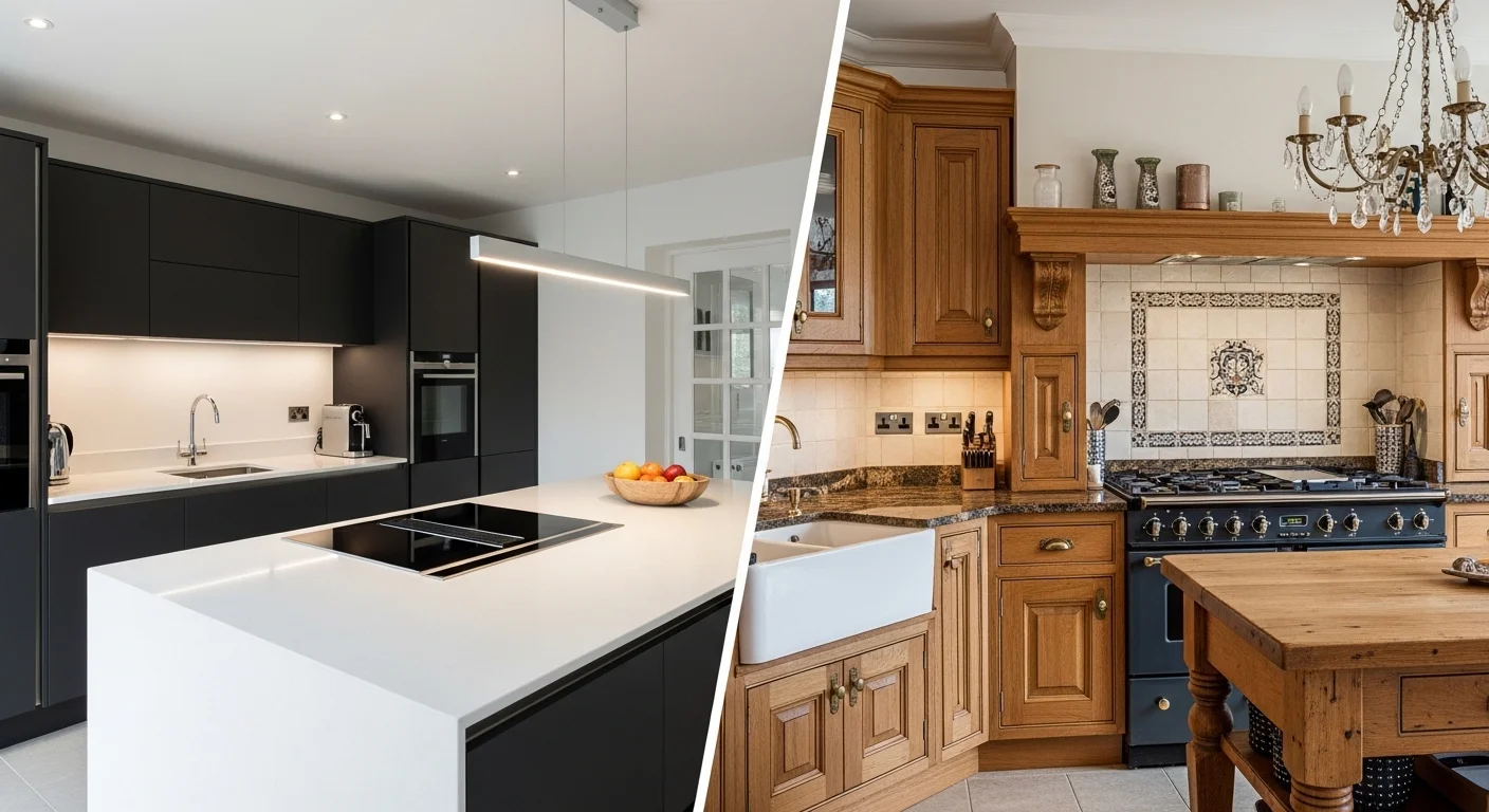 Modern contrasts with. Traditional Kitchens
